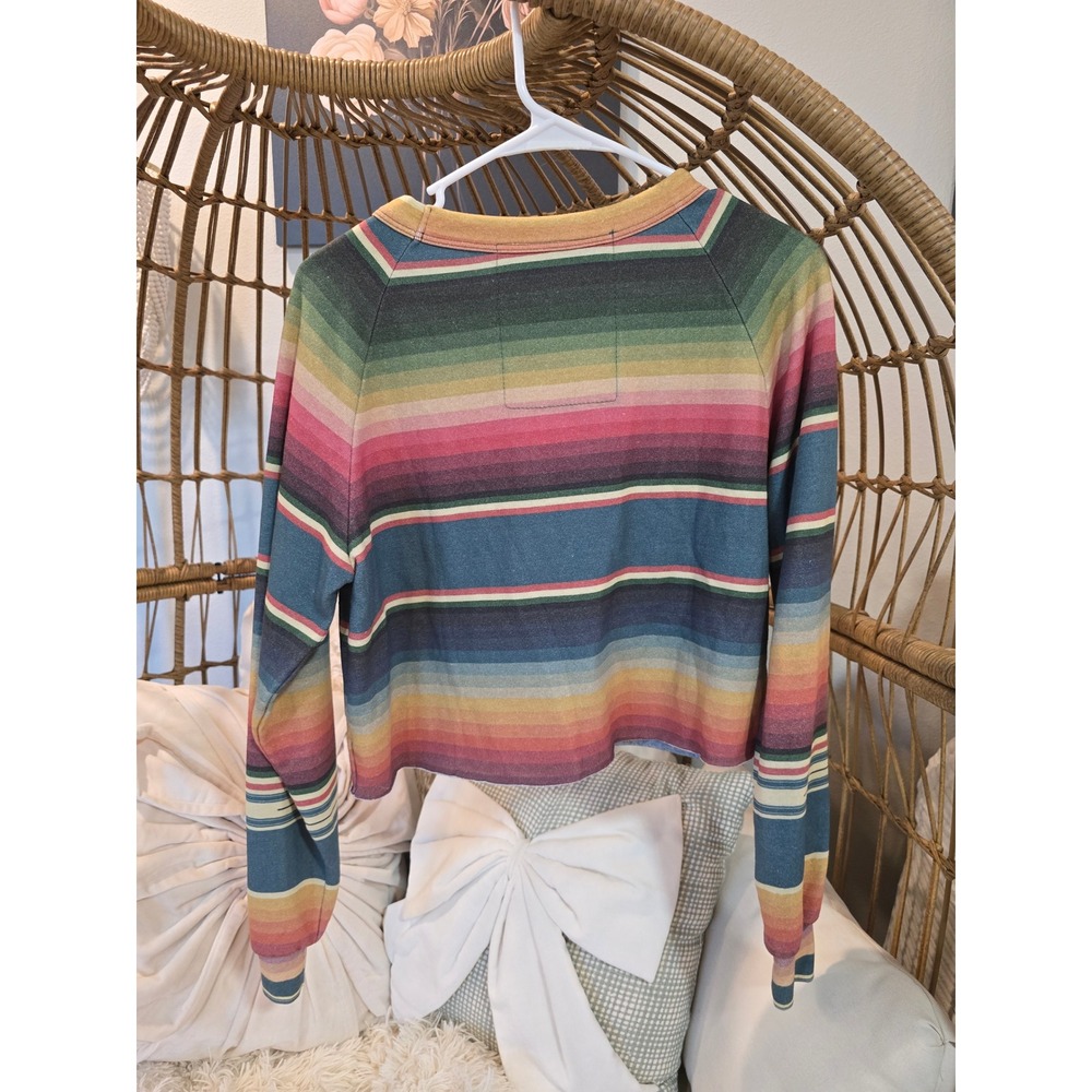 Aviator Nation Serape Bolt Cropped Sweatshirt Multi Stripe Neon Yellow Small - Picture 3 of 3